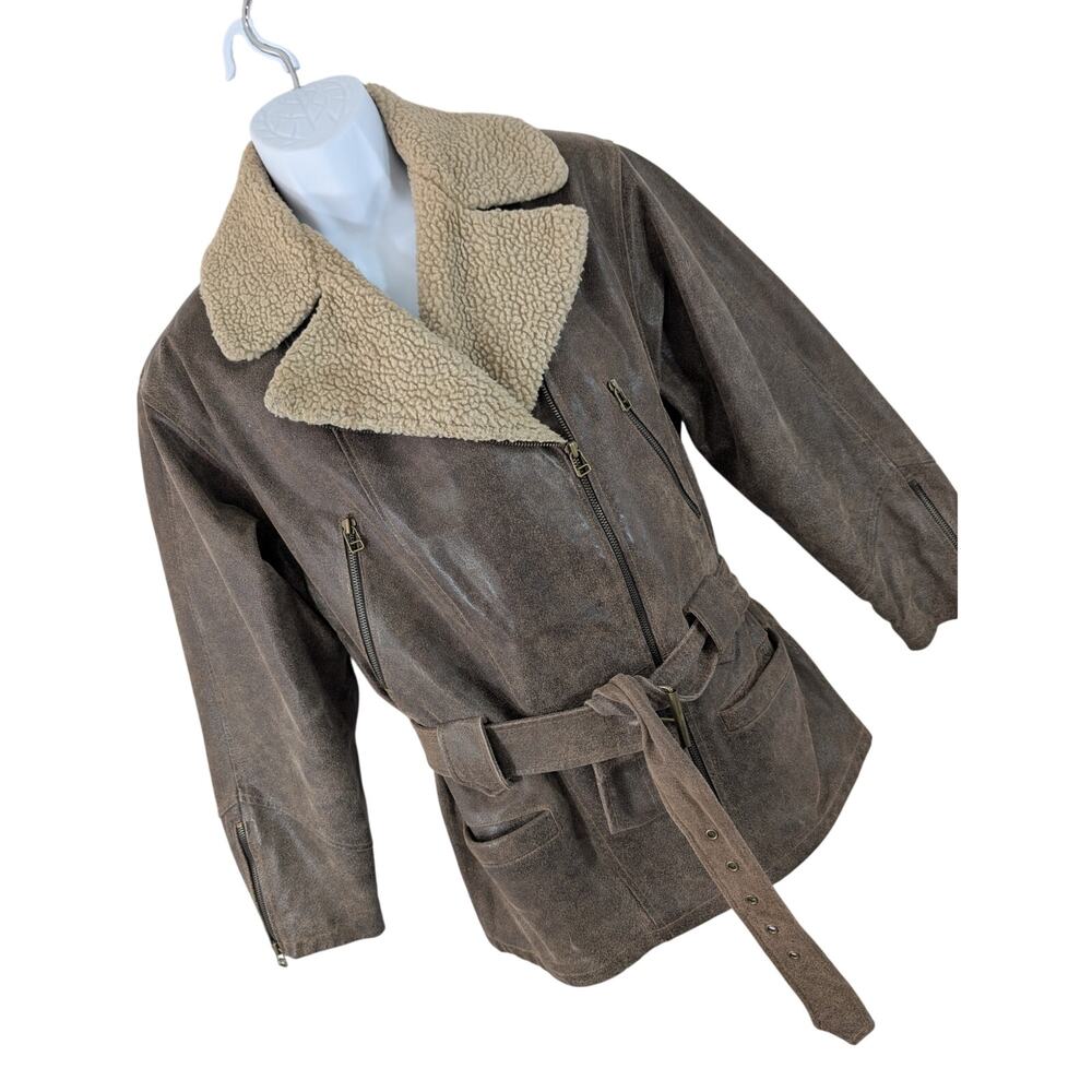 WINLIT! DEEP COCOA BROWN GENUINE LEATHER, DISTRESSED LOOK SHERPA LINED JACKET! S